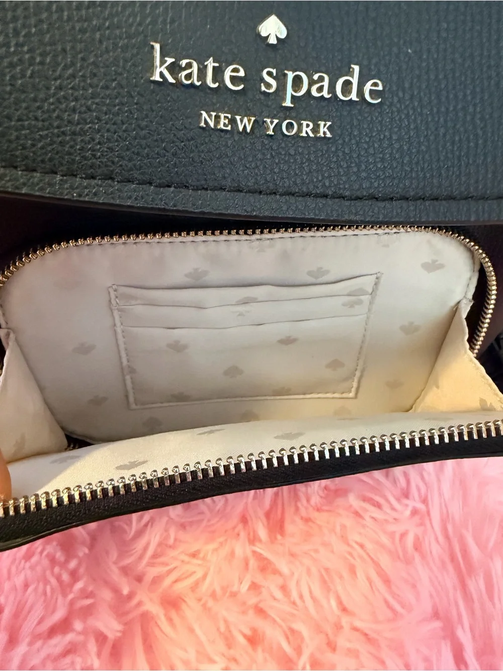 Kate Spade Black Pebbled Leather Mini Backpack with Gold Logo